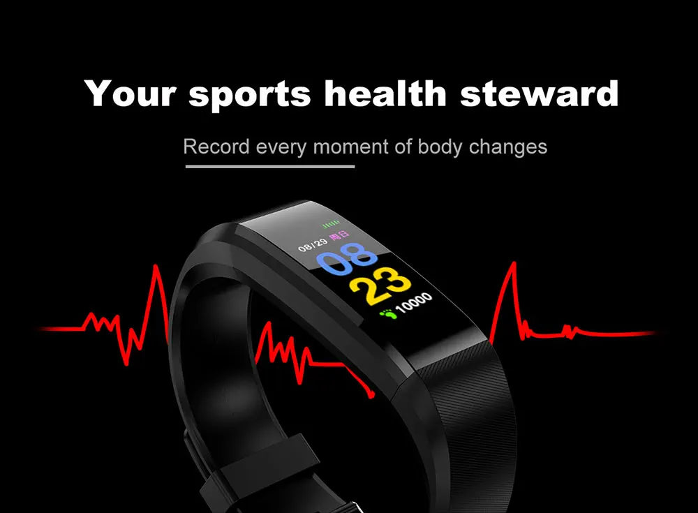 KLW Smart Watch 2021 Health Bracelet 115Plus  Strap Heart Rate Blood Pressure  Band 5 Fitness Tracker Bluetooth Wristband