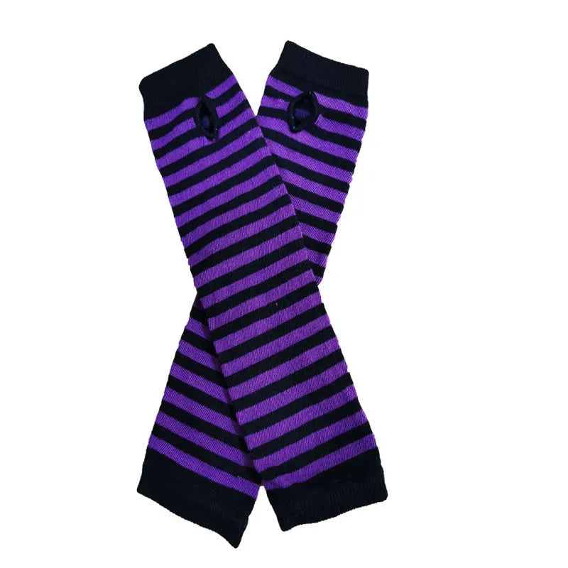 New Fashion Long Glove Arm Cover Classic Black and White Striped Fingerless Cotton Long Wristband