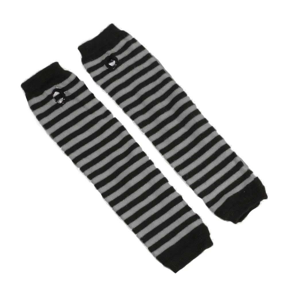 New Fashion Long Glove Arm Cover Classic Black and White Striped Fingerless Cotton Long Wristband