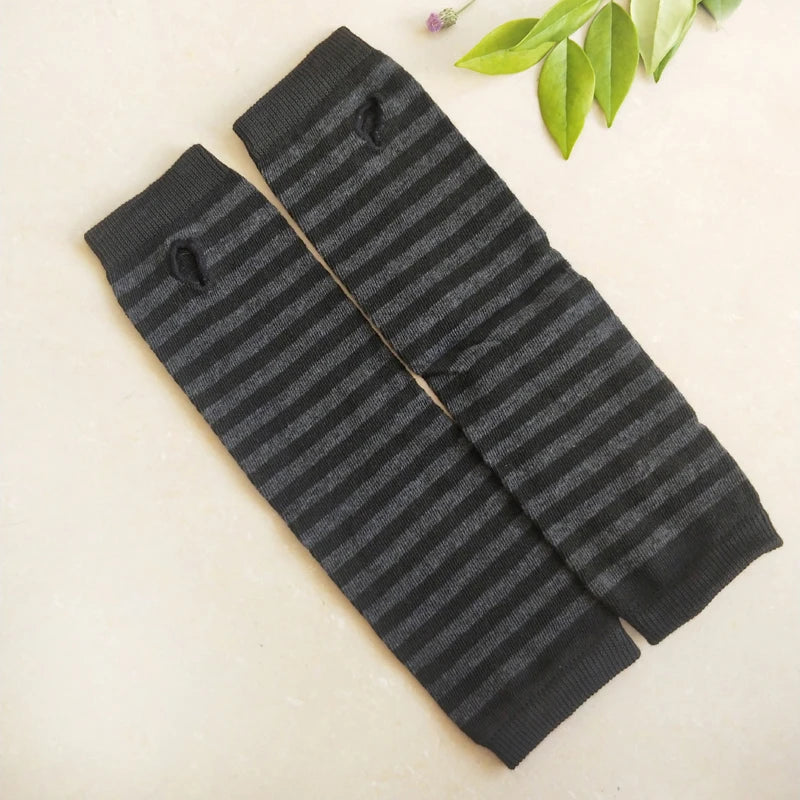 New Fashion Long Glove Arm Cover Classic Black and White Striped Fingerless Cotton Long Wristband