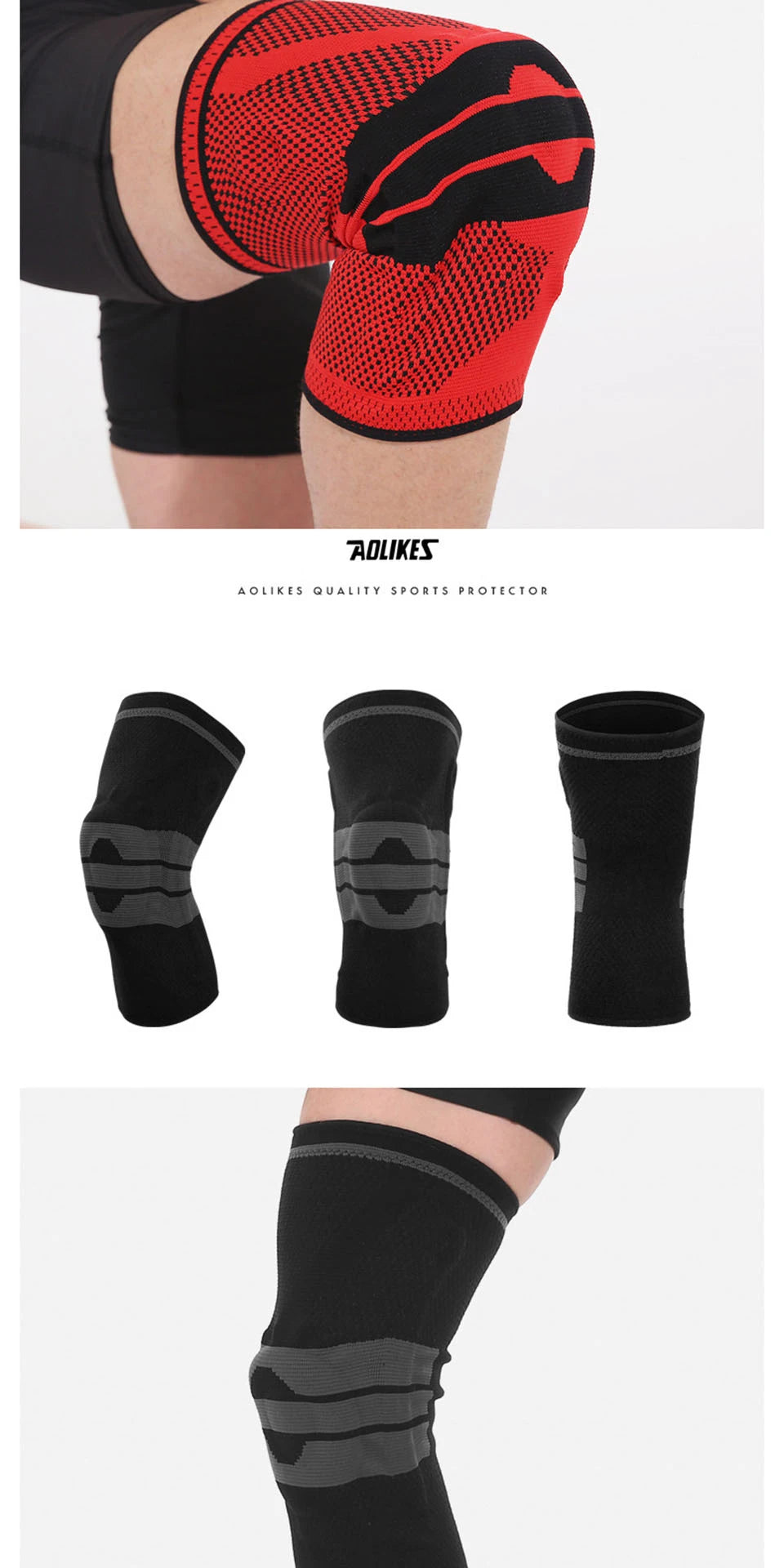 AOLIKES Knee Brace for Men Women Silicone Gel Spring Support Knee Pads Workout Meniscus Tear Joint Pain Relief Knee Sleeve