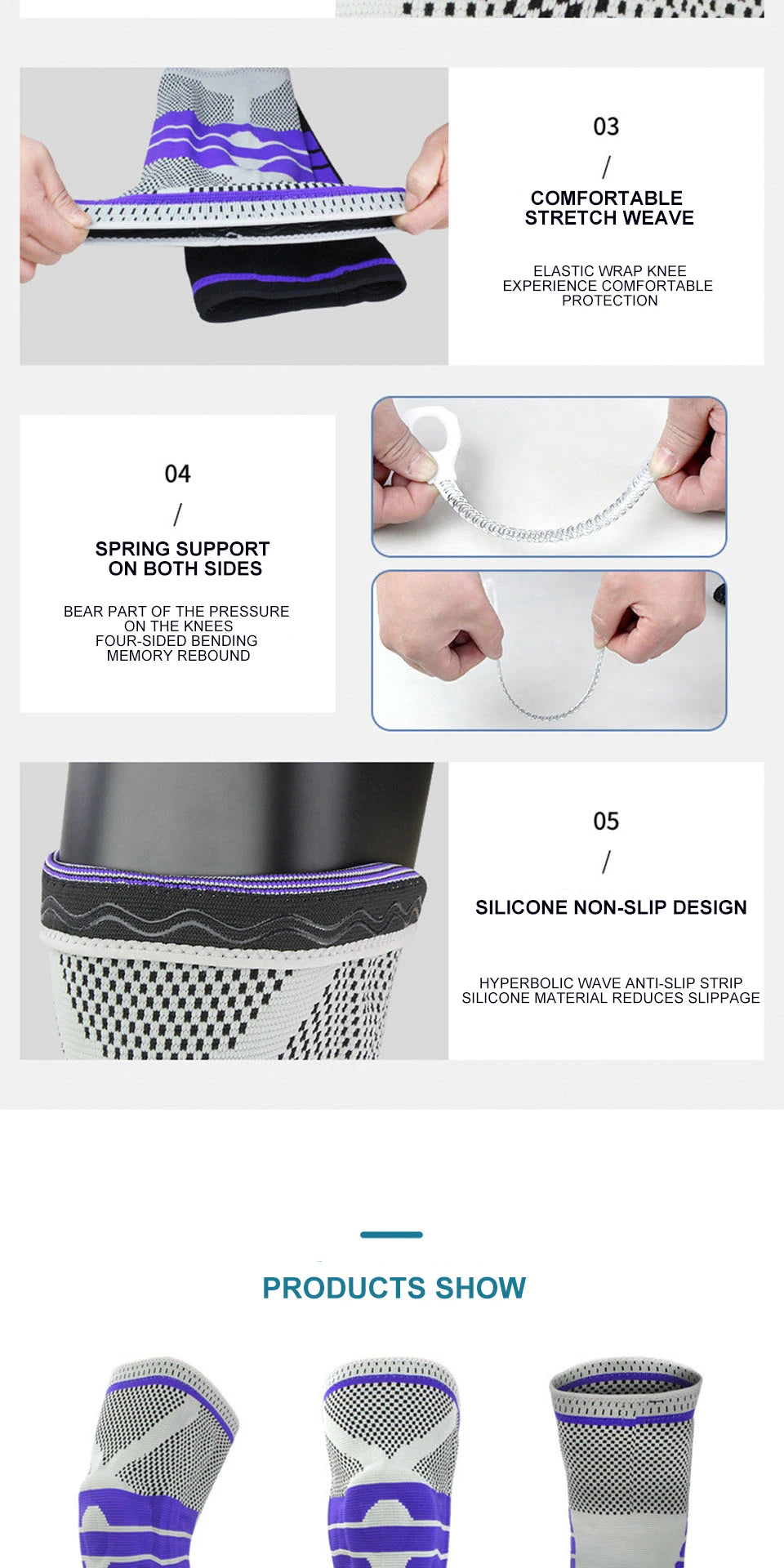 AOLIKES Knee Brace for Men Women Silicone Gel Spring Support Knee Pads Workout Meniscus Tear Joint Pain Relief Knee Sleeve