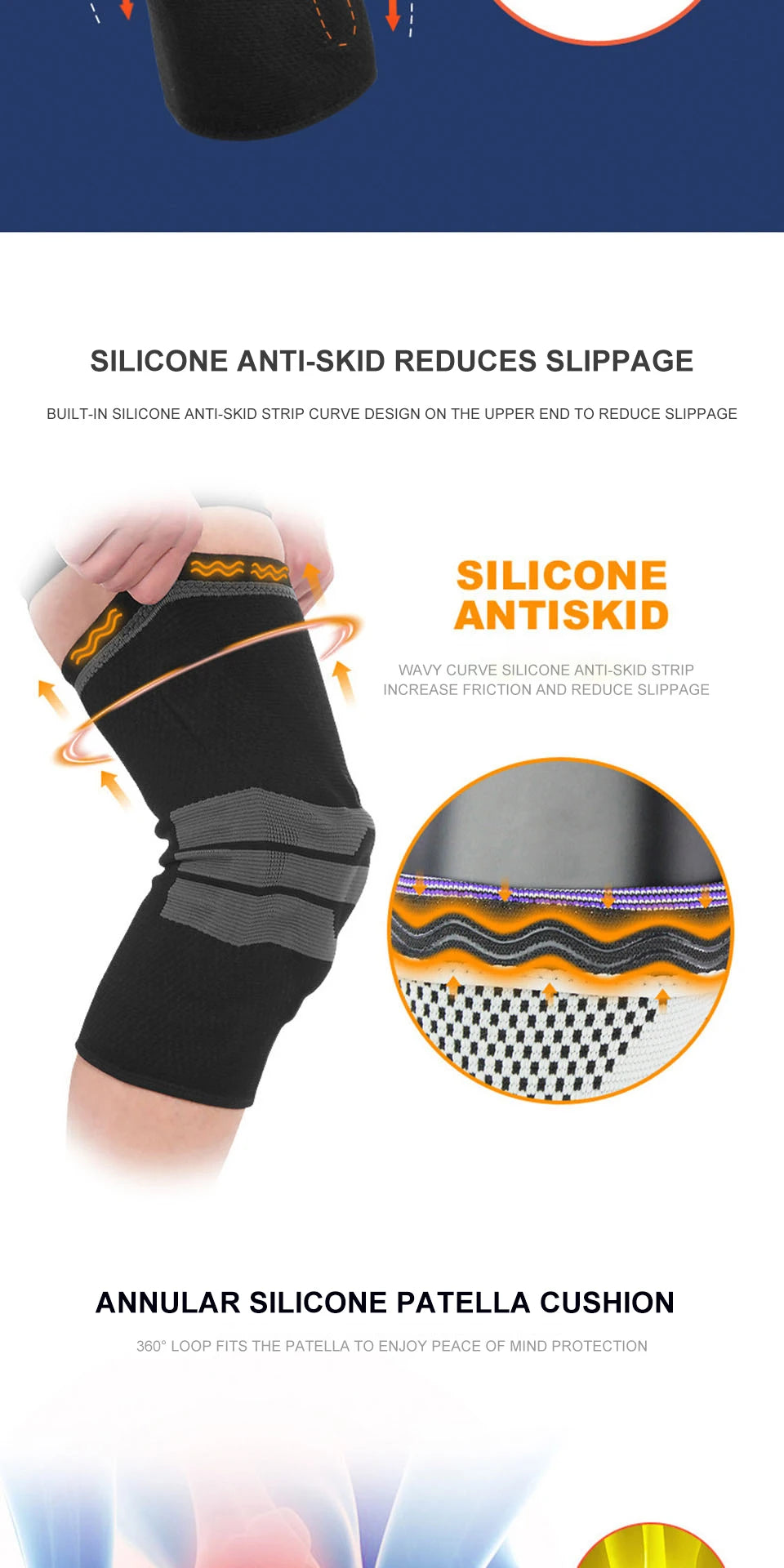 AOLIKES Knee Brace for Men Women Silicone Gel Spring Support Knee Pads Workout Meniscus Tear Joint Pain Relief Knee Sleeve