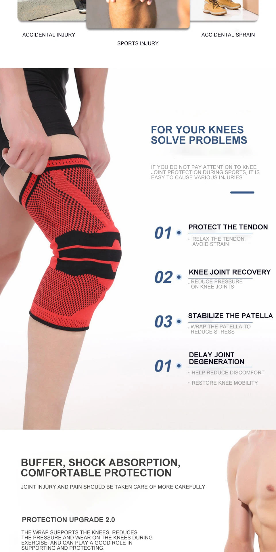 AOLIKES Knee Brace for Men Women Silicone Gel Spring Support Knee Pads Workout Meniscus Tear Joint Pain Relief Knee Sleeve
