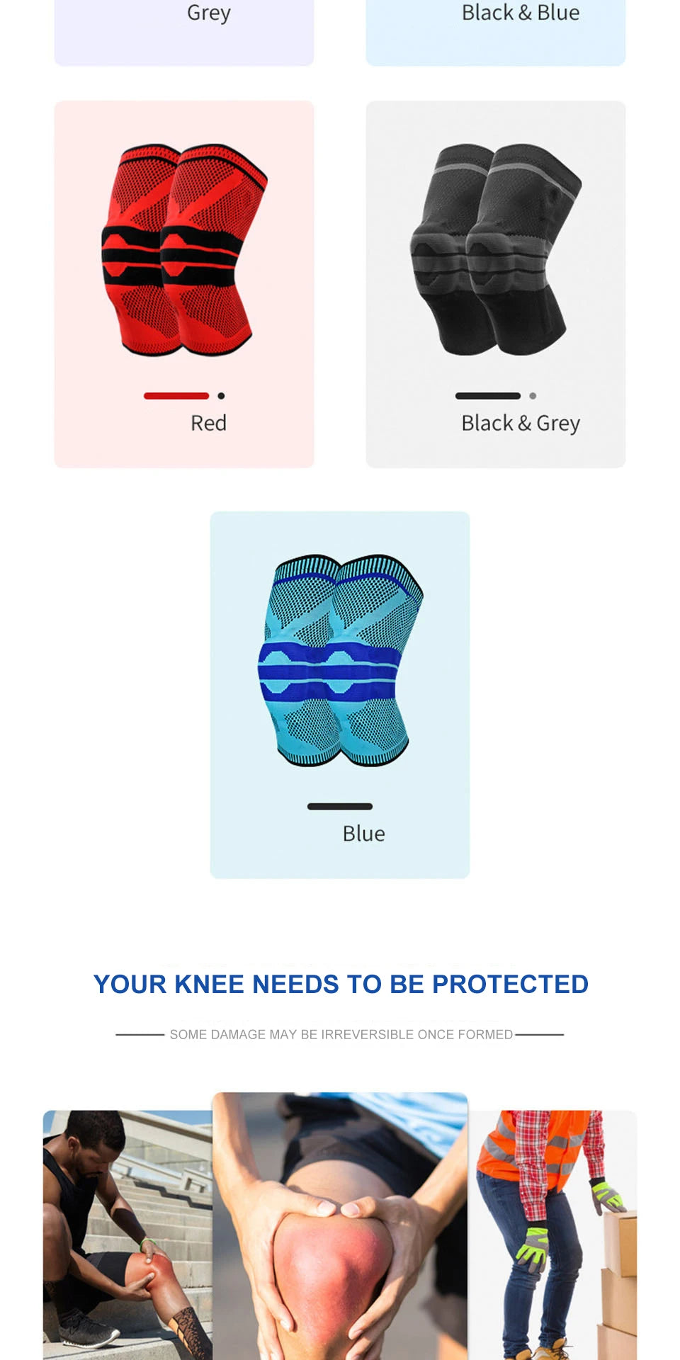 AOLIKES Knee Brace for Men Women Silicone Gel Spring Support Knee Pads Workout Meniscus Tear Joint Pain Relief Knee Sleeve