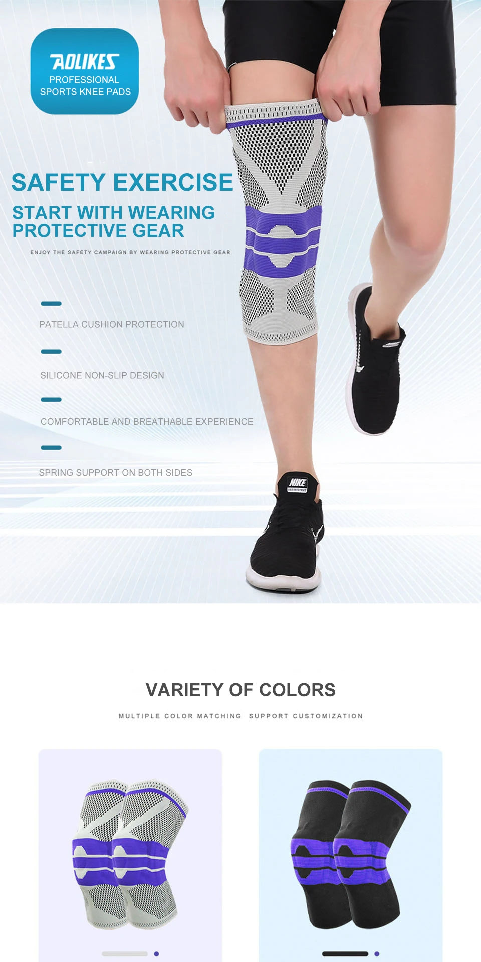 AOLIKES Knee Brace for Men Women Silicone Gel Spring Support Knee Pads Workout Meniscus Tear Joint Pain Relief Knee Sleeve