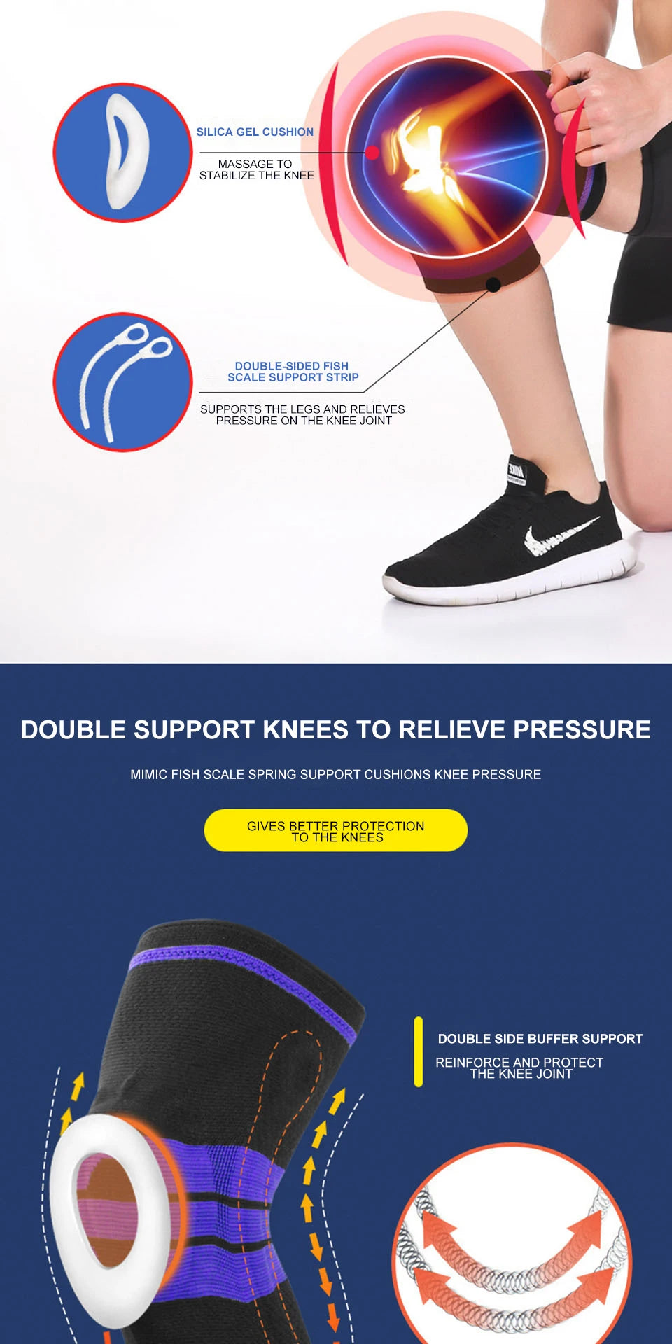 AOLIKES Knee Brace for Men Women Silicone Gel Spring Support Knee Pads Workout Meniscus Tear Joint Pain Relief Knee Sleeve