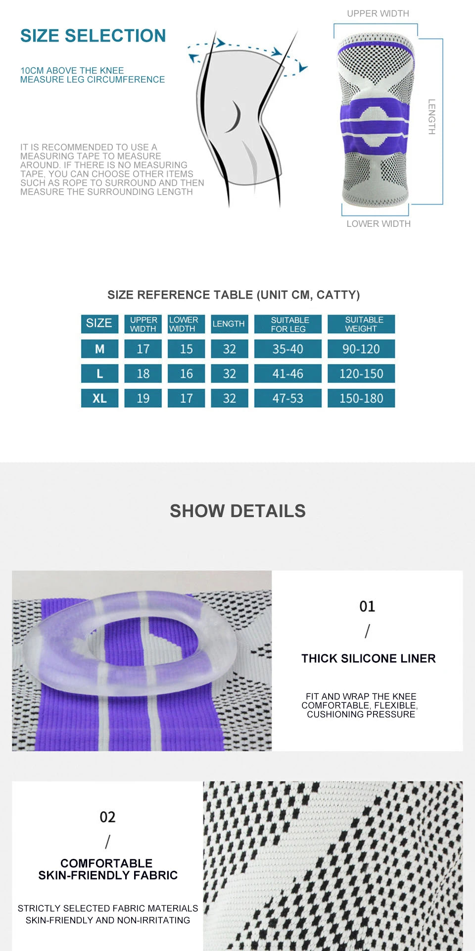 AOLIKES Knee Brace for Men Women Silicone Gel Spring Support Knee Pads Workout Meniscus Tear Joint Pain Relief Knee Sleeve