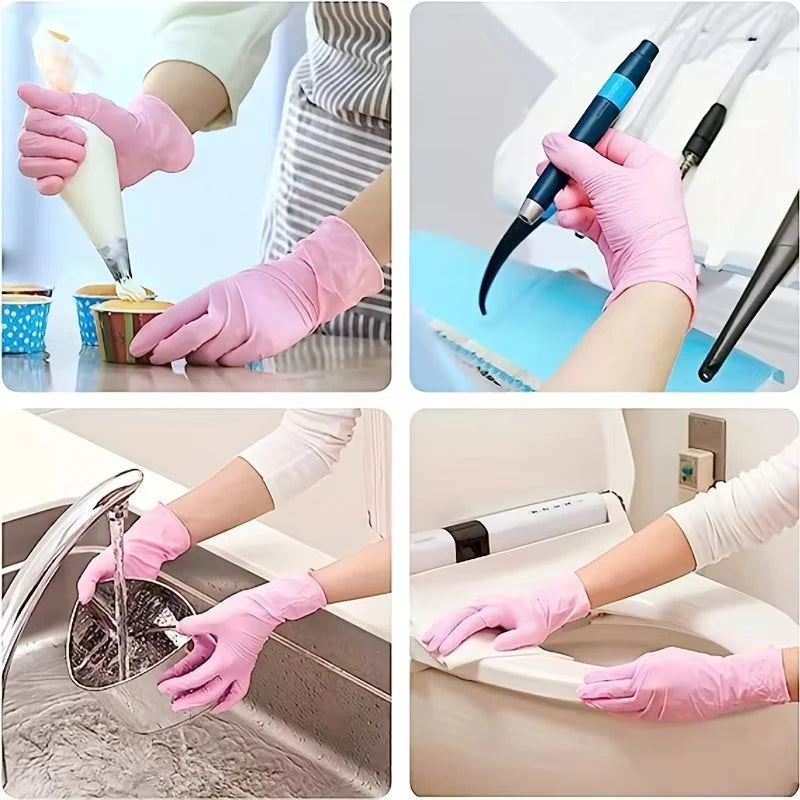 100/50/20PCS Light Pink White Disposable Nitrile Gloves Waterproof Anti-static Durable Light Pink Gloves Kitchen Cooking Tools