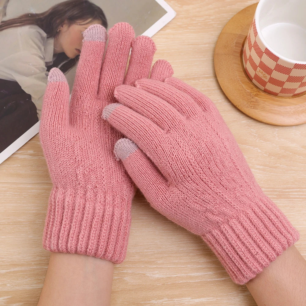 New Men's Warm Full Finger Gloves Winter Touchscreen Plus Fleece Gloves Woman Thickening Wool Knitted Cycling Driving Gloves