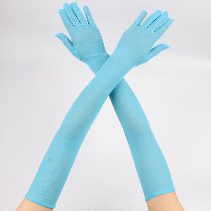 55CM Sexy Lace Thin Hollow Transparent Long Gloves Breathable Net Yarn Women Man Stage Performance Party Cosplay Elasticity