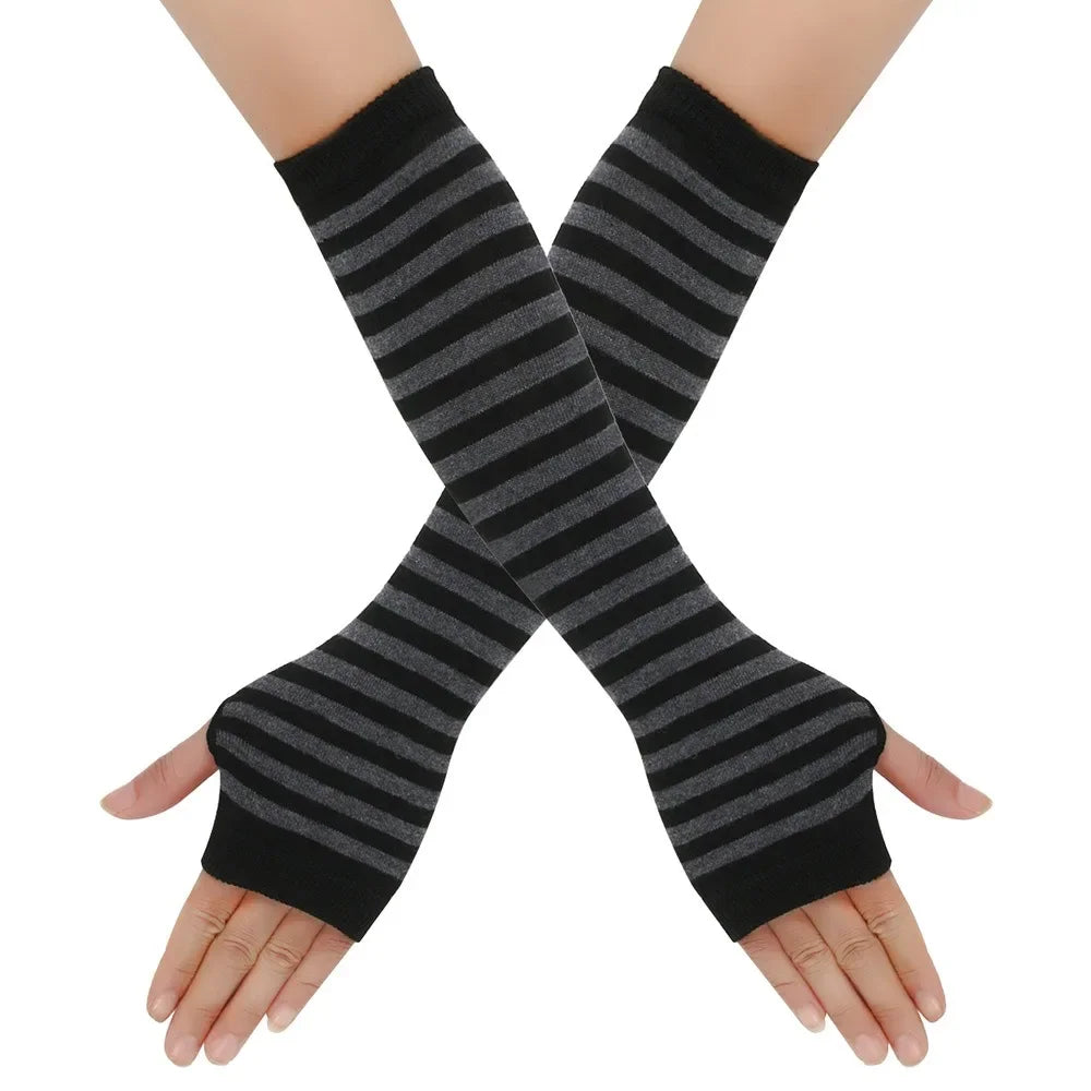 Warmer Knitted Long Fingerless Gloves Elbow Mittens Christmas Acces Gift Fashion Women Emo Gloves Lady Striped Elbow Gloves