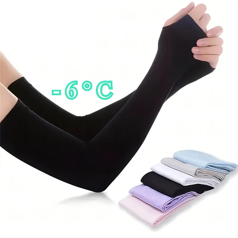 1 Pair Ice Silk Arm Covers Sun Protection Unisex Elbow Cover Outdoor Cycling Running Fishing Driving Cool Anti-UV Arm Sleeves