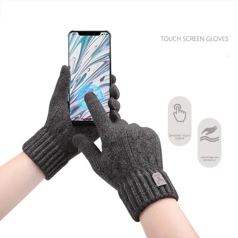 New men's warm gloves winter touch screen plus fleece gloves cold warm wool knitted gloves Outdoor Windproof Skiing Snow Mittens
