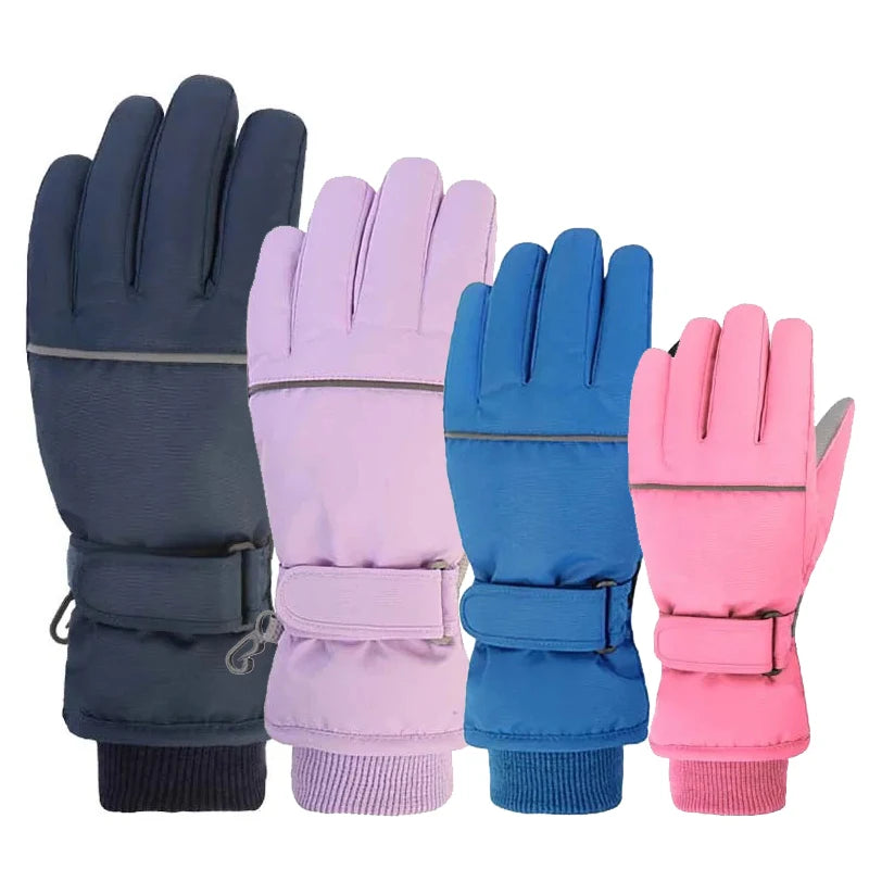 Waterproof Ski Gloves for Adult Kids Thick Children Snowboard Gloves Outdoor Fleece Lining Family Winter Gloves for Boys Girls