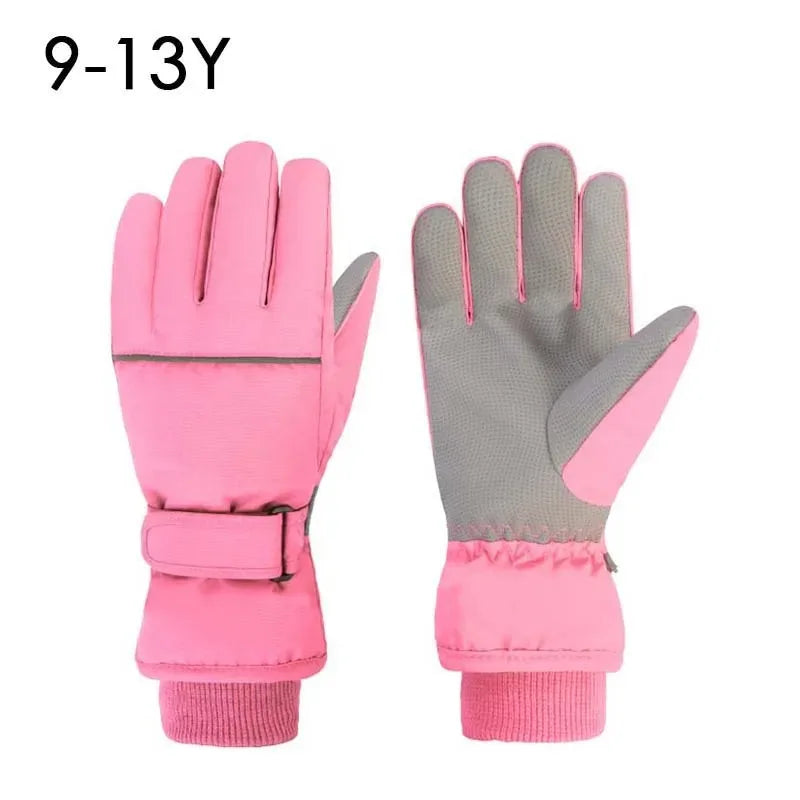 Waterproof Ski Gloves for Adult Kids Thick Children Snowboard Gloves Outdoor Fleece Lining Family Winter Gloves for Boys Girls