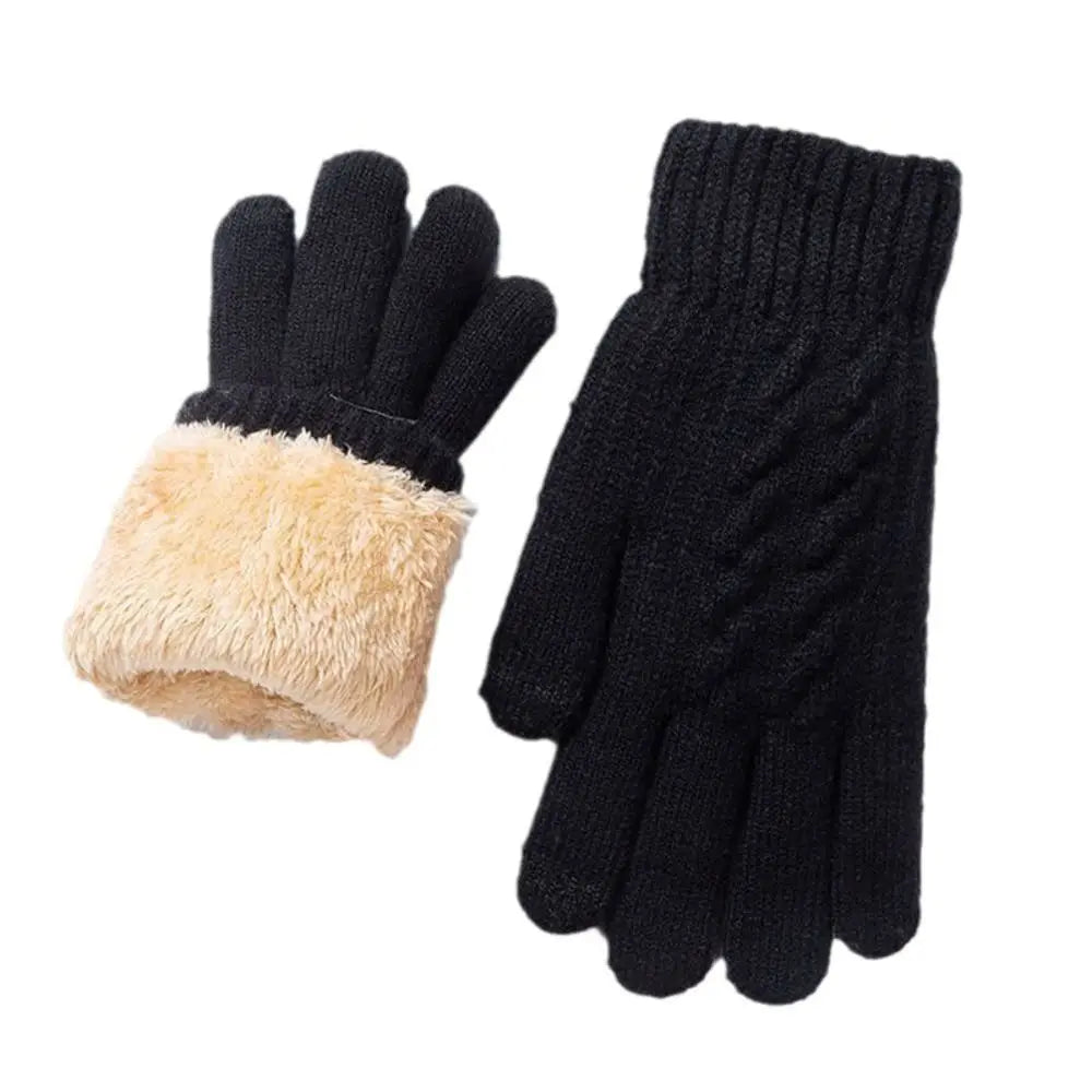 Fashion Boys Girl Winter Gloves Pure Color Lamb Velvet  Mittens Soft Warm Black Double Layer Male Thickened Gloves
