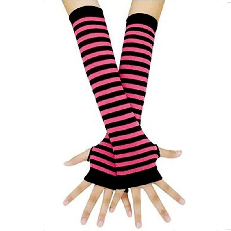 Warmer Knitted Long Fingerless Gloves Elbow Mittens Christmas Acces Gift Fashion Women Emo Gloves Lady Striped Elbow Gloves