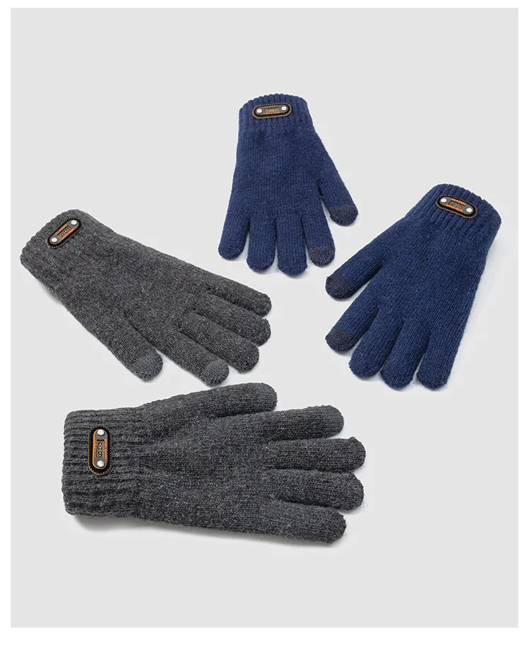 Winter Gloves for Men Touch Screen Cycling Windproof Wool Knit Thick Fleece Office Student Warm Business Game Elastic Soft Glove