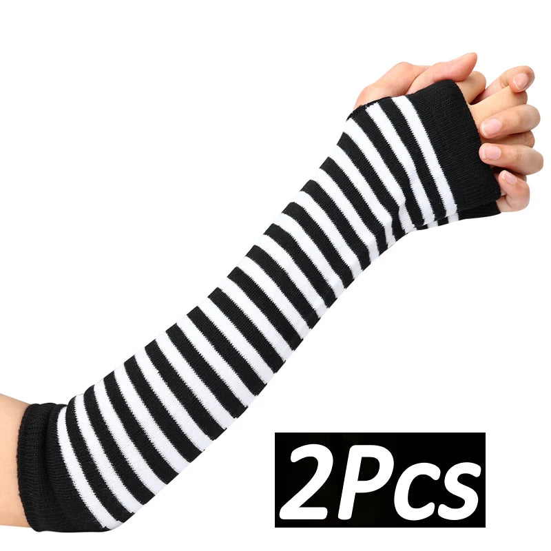 Black Punk Long Fingerless Gloves Cuff for Women Men Outdoor Hip-hop Glove Elbow Mittens Cool Stretch Winter Arm Warmer Mitten