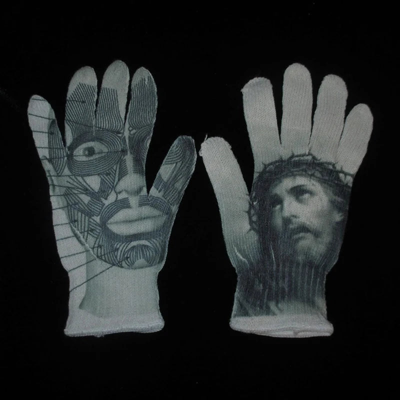 Women Knitted Glove Winter Screen High Fashion Ladies Glove Thicken Warm Compression Men Casual Mitten Y2K figure Pattern Gothic