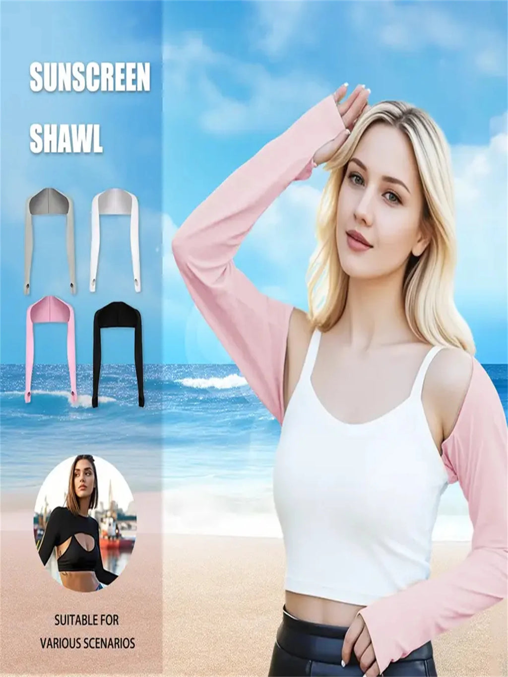 1Pc/4Pcs Cooling Shawl Sun Arm Sleeves Golf Shrug with Finger Hole for Women Men Outdoor Sports Gear, Lightweight & Breathable