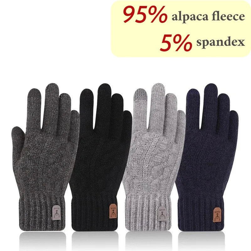 New men's warm gloves winter touch screen plus fleece gloves cold warm wool knitted gloves Outdoor Windproof Skiing Snow Mittens