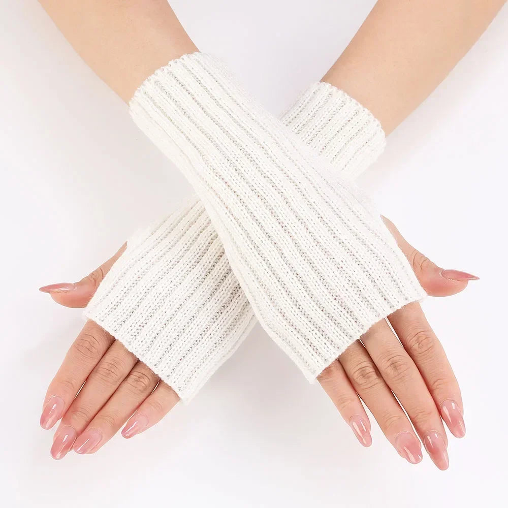 Autumn Winter Knitted Woolen Gloves Ins Fashion Y2K Men Women Half Finger Warm Five Pointed Star Fingerless Gloves Unisex