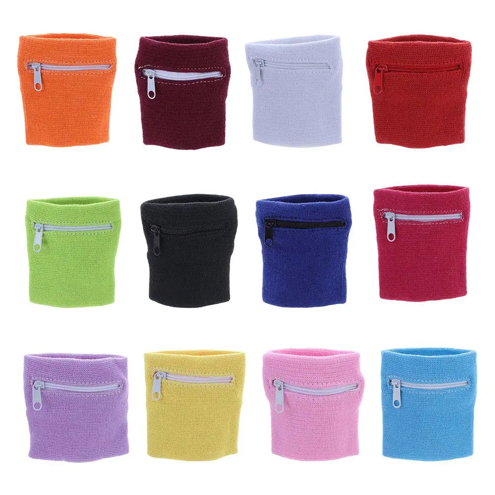 1PC Sports Wristband Purse Bag with Zipper Wrist Protection Absorbent Sleeve Towel Band Outdoor Running Travel Bike Key Pocket