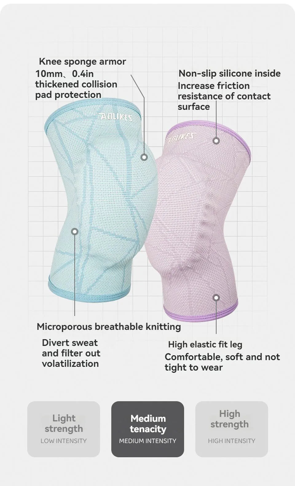 AOLIKES Knee Pads Volleyball Kids Youth Adults Dance Knee Pad Soft Stretchy Knee Brace Breathable Knee Protector for Basketball