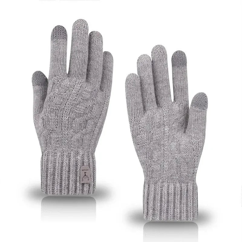 New men's warm gloves winter touch screen plus fleece gloves cold warm wool knitted gloves Outdoor Windproof Skiing Snow Mittens