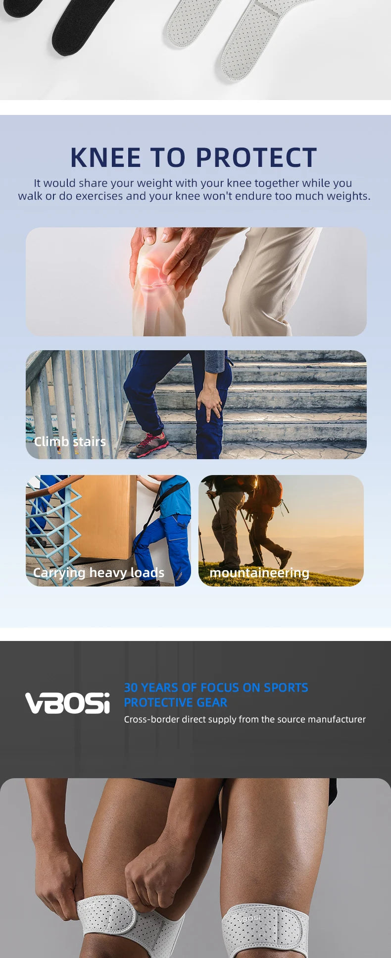 VBOSi 1 Pair Adjustable Knee Brace with Triple-Spring Booster Men Women Rebound Stabilizer for Sports Training & Squat Support