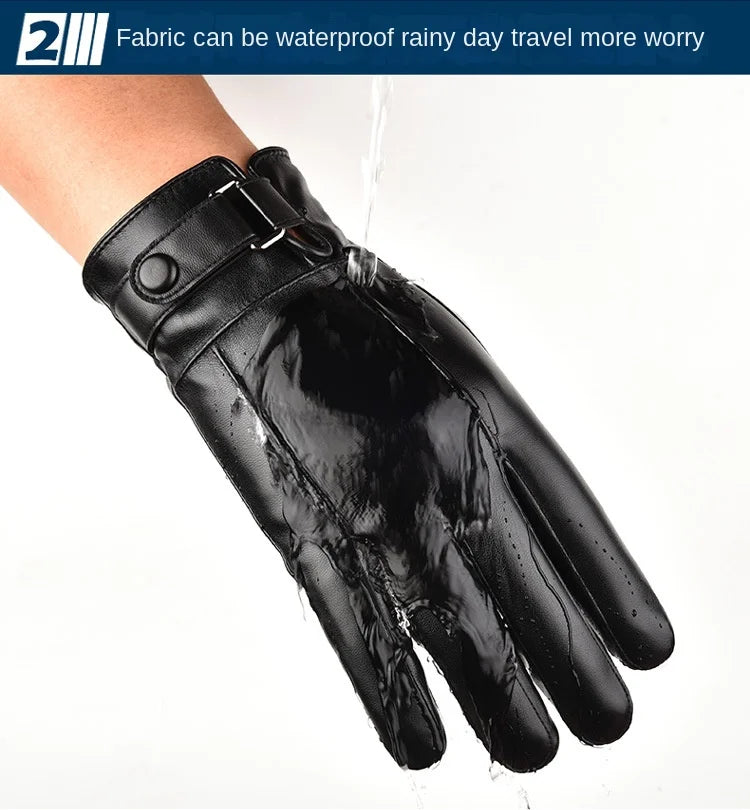 Winter Gloves for Men Genuine Leather Gloves Outdoor Cycling Black Real Sheepskin Keep Warm Driving Motorcycle Gloves