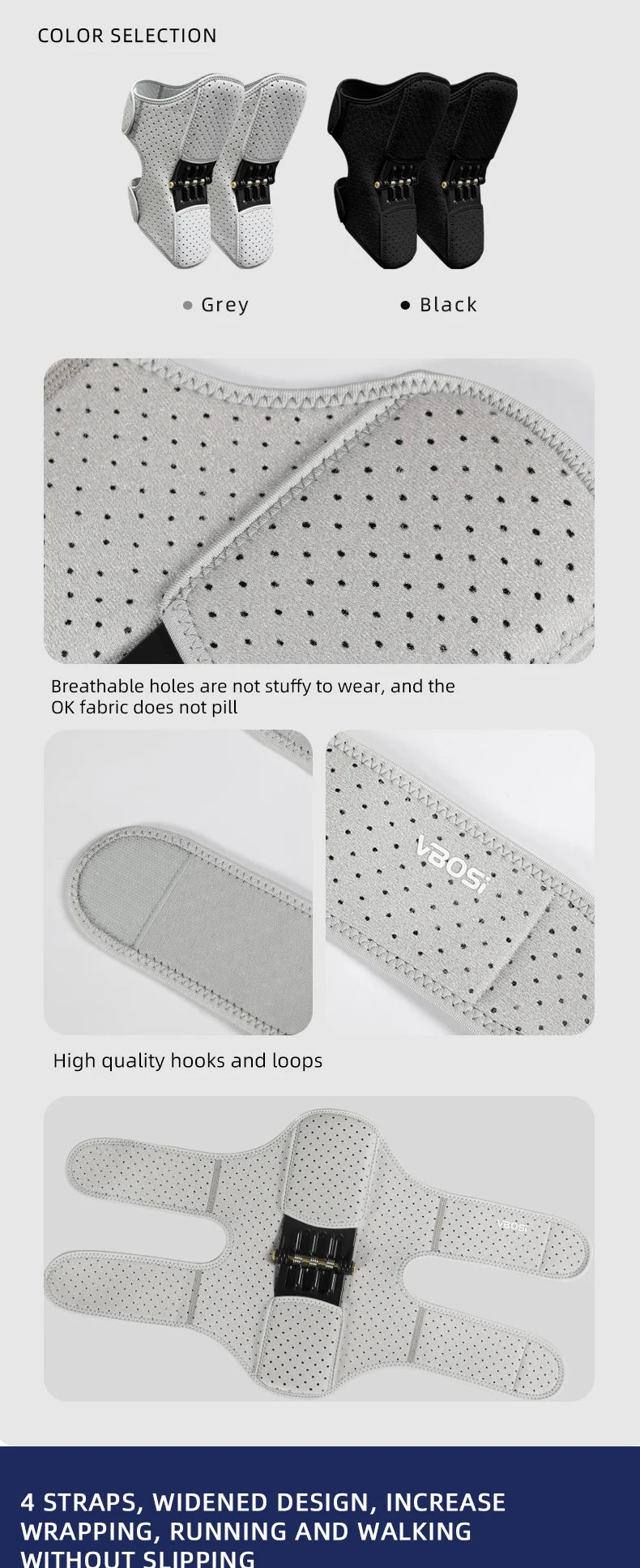 VBOSi 1 Pair Adjustable Knee Brace with Triple-Spring Booster Men Women Rebound Stabilizer for Sports Training & Squat Support