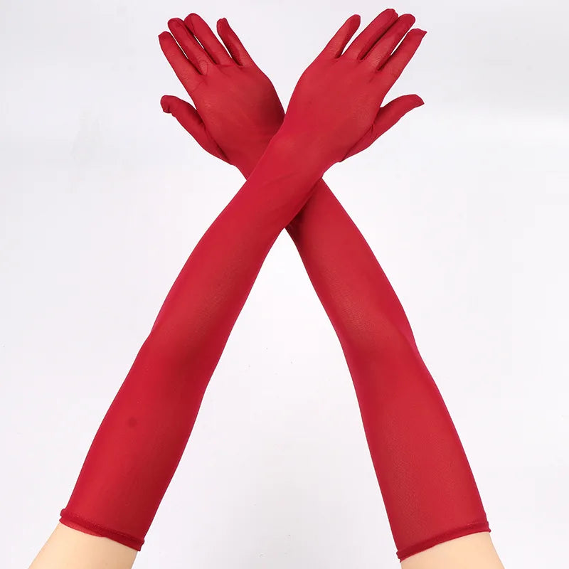 55CM Sexy Lace Thin Hollow Transparent Long Gloves Breathable Net Yarn Women Man Stage Performance Party Cosplay Elasticity