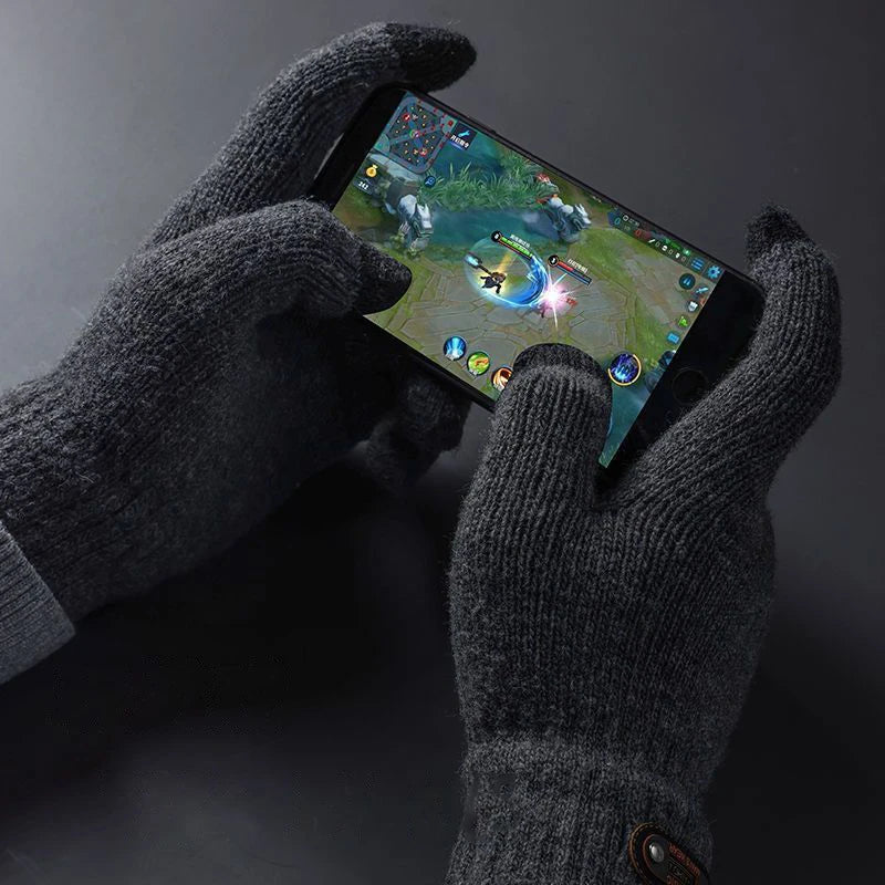 Winter Gloves for Men Touch Screen Cycling Windproof Wool Knit Thick Fleece Office Student Warm Business Game Elastic Soft Glove