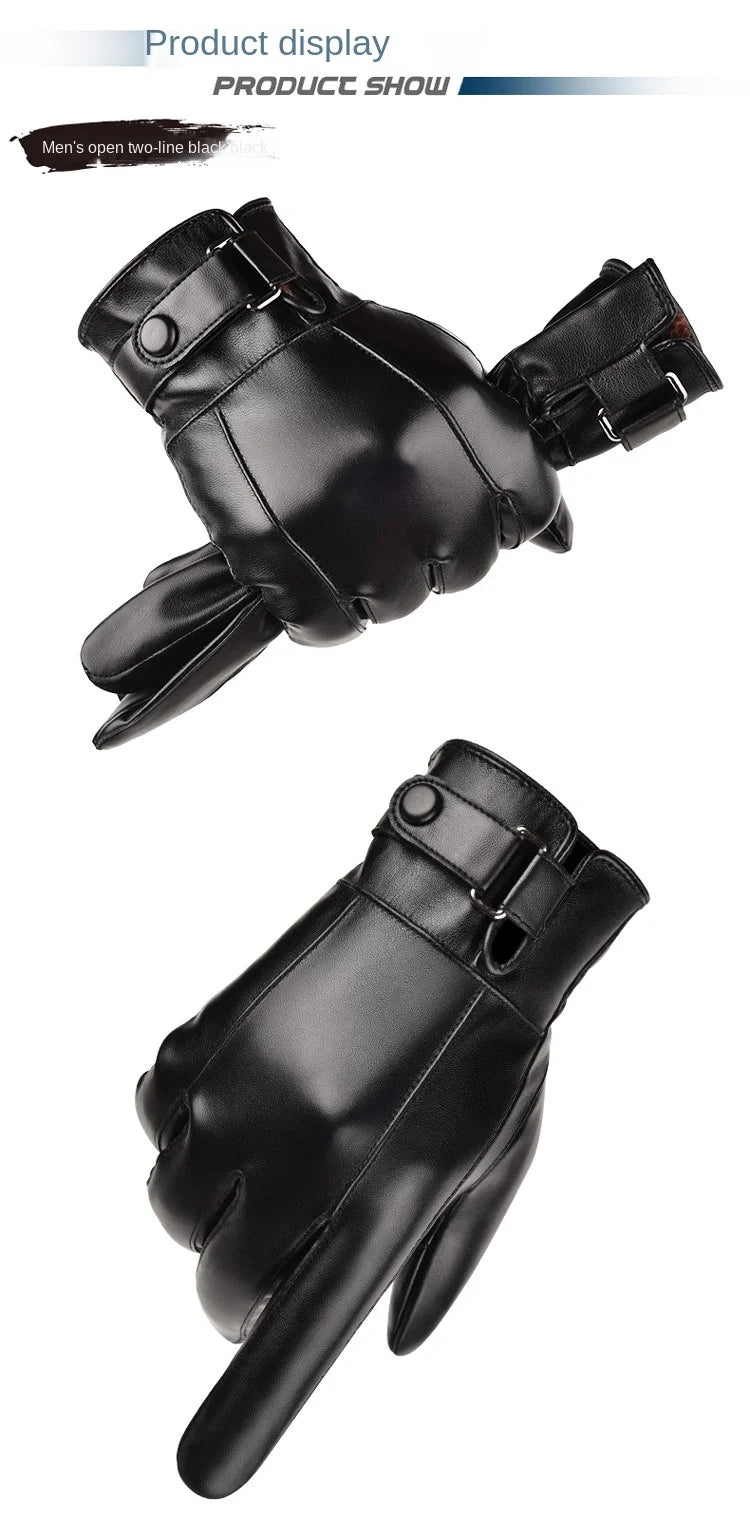 Winter Gloves for Men Genuine Leather Gloves Outdoor Cycling Black Real Sheepskin Keep Warm Driving Motorcycle Gloves