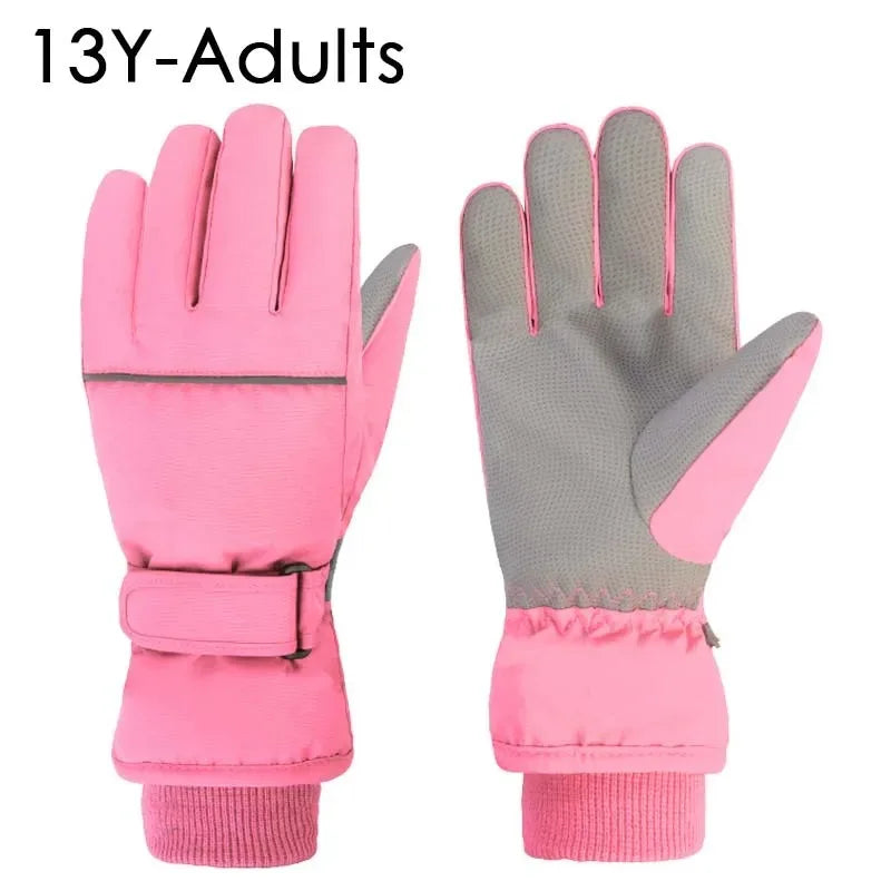 Waterproof Ski Gloves for Adult Kids Thick Children Snowboard Gloves Outdoor Fleece Lining Family Winter Gloves for Boys Girls