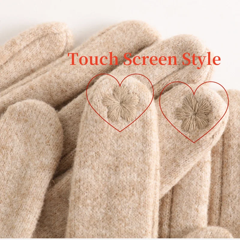 Winter Cashmere Gloves for Women Warm Touch Screen Gloves Cold Protection Full Finger Mittens Outdoor Cycling Thick Woolen Glove