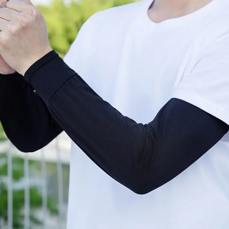 2025 Summer Ice Silk Men's Loose Sunscreen Sleeves UV Ice Gloves Riding Arm Guards Sport Running Driving Absorbent