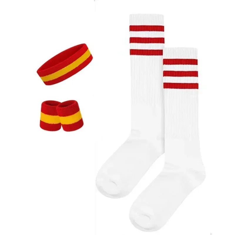 Striped Wrist Brace Hair Band Sport Socks Set Sweat-absorbing Headband Wristband Football Socks Table Tennis Wrist Band