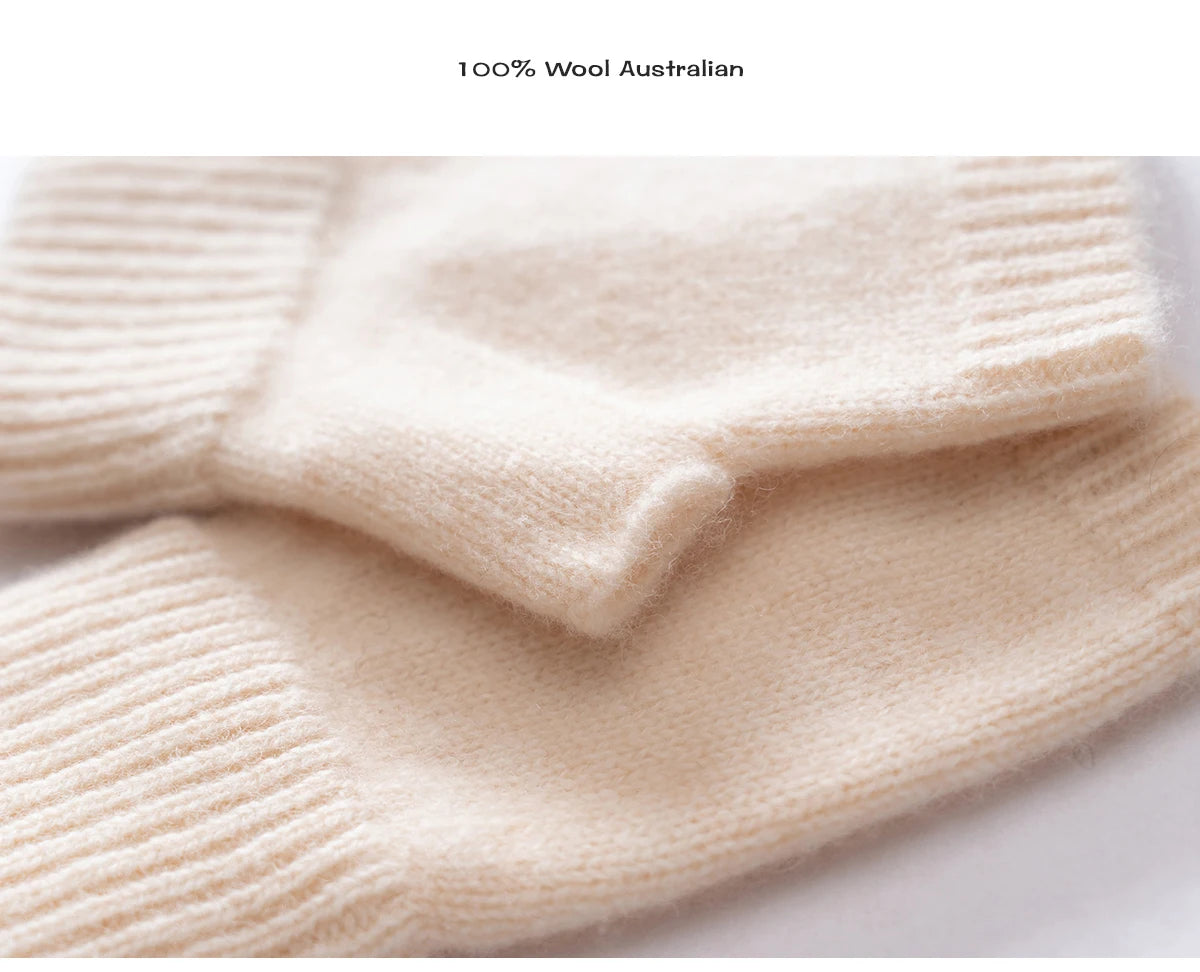 2025 Winter Women 100% Merino Wool Mitts 15cm Knitted Fingerless Gloves Thermal Gloves Semi Finger Lengthen Mittens Arm Warmers