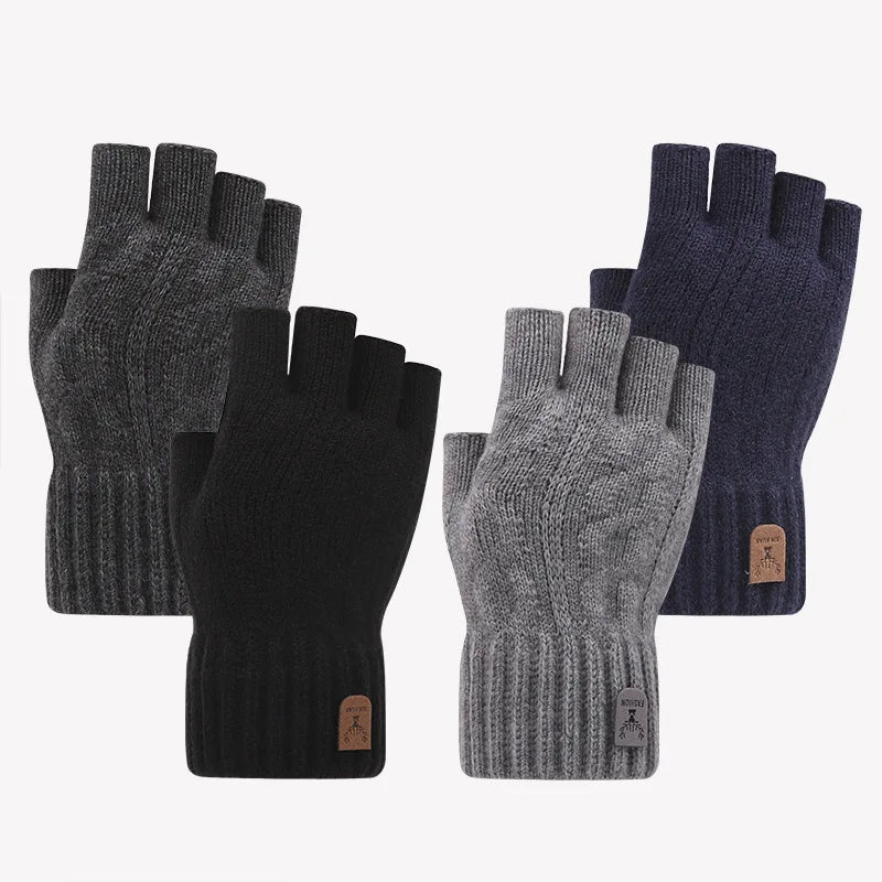 Half finger gloves for men winter warm and cold leak five finger couple female students knitted wool write