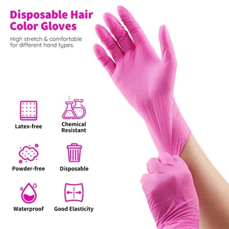 20/100PCS Pink Nitrile Disposable Gloves Latex Free Cleaning Gloves for Kitchen Cooking Household Beauty Petcare Hair Dye Gloves