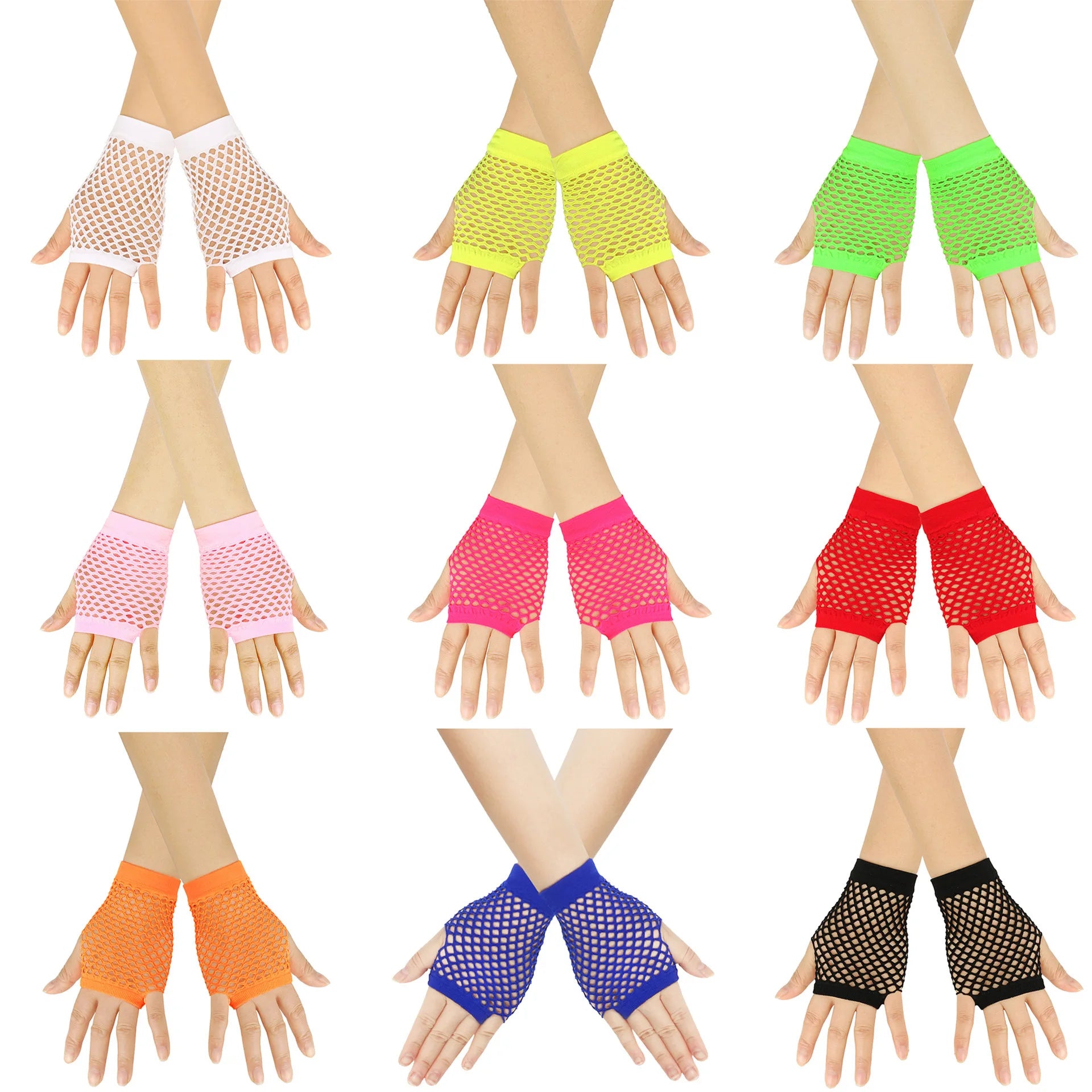 Solid color high-quality fingerless short fishing net gloves Fishing net fancy party dance mesh short gloves