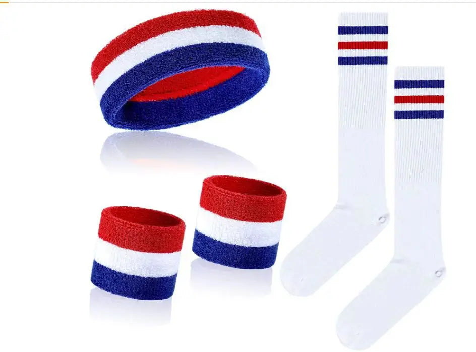 Striped Wrist Brace Hair Band Sport Socks Set Sweat-absorbing Headband Wristband Football Socks Table Tennis Wrist Band