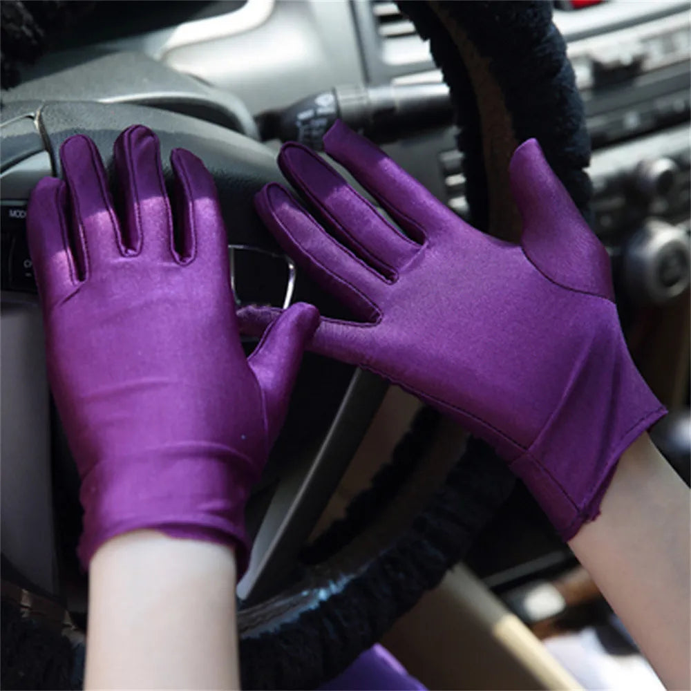 1 Pair Summer Thin Sunscreen Ice Silk Gloves Unisex Black White Stretch Drive Jewelry Ceremony Full Finger Short Gloves