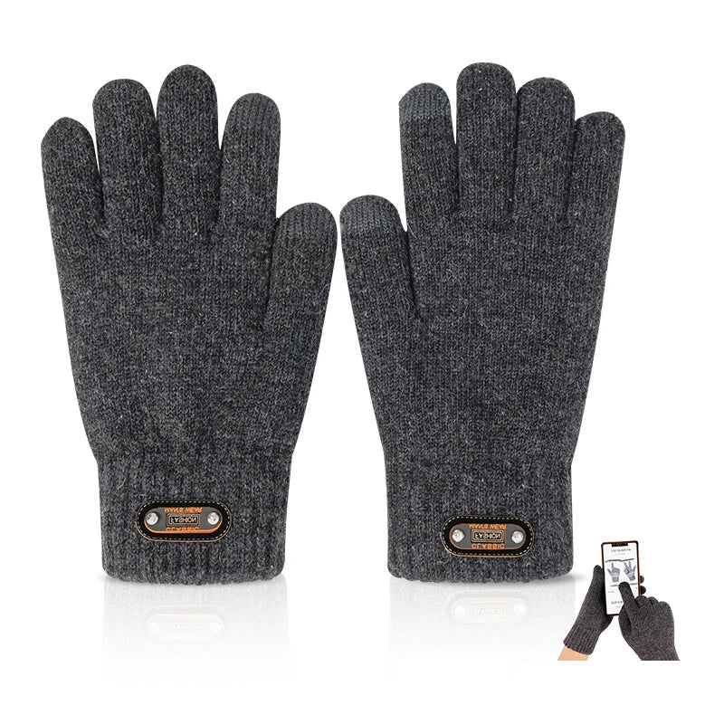 Winter Gloves for Men Touch Screen Cycling Windproof Wool Knit Thick Fleece Office Student Warm Business Game Elastic Soft Glove