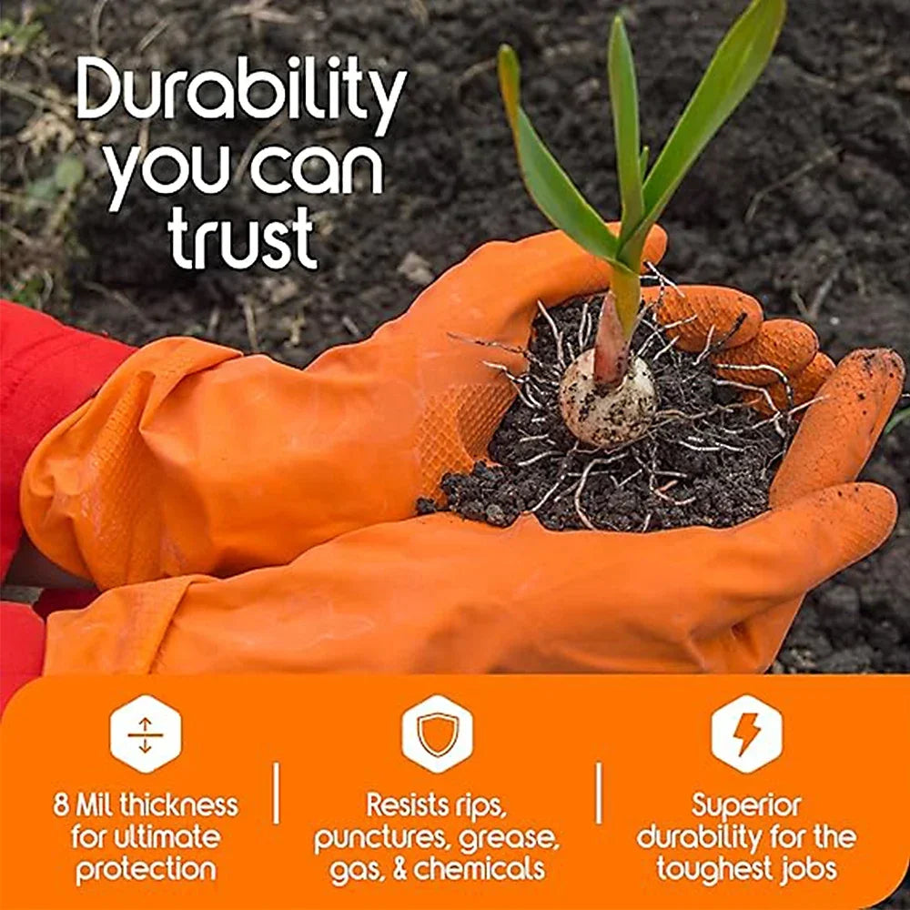 8 Mil Heavy Duty Industrial Orange Disposable Nitrile Gloves Diamond Textured Tear-Resistant for Mechanic Safety & Work Glove