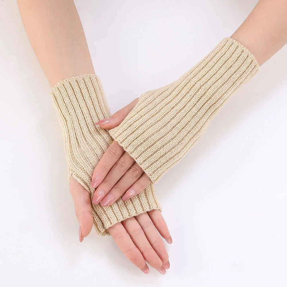 Autumn Winter Knitted Woolen Gloves Ins Fashion Y2K Men Women Half Finger Warm Five Pointed Star Fingerless Gloves Unisex